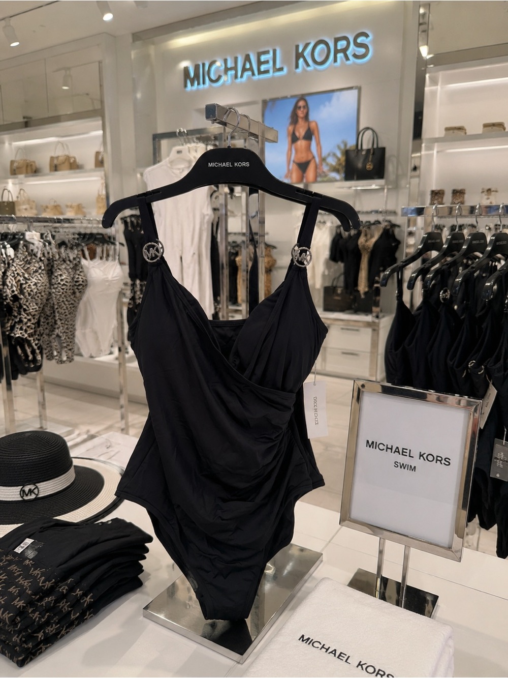 Michael Kors Black One-Piece Swimsuit with Silver Logo 14 New without Tags